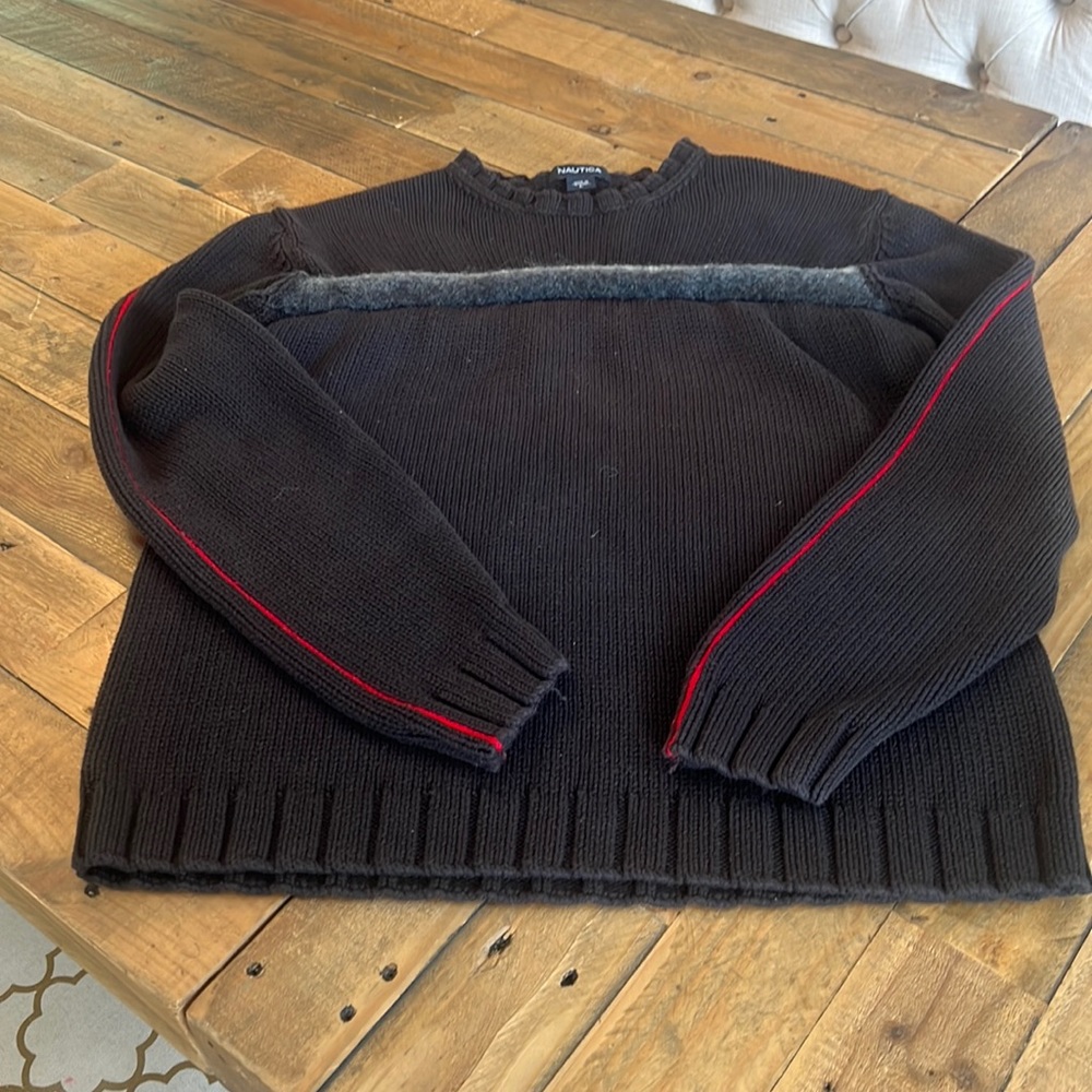 Men’s Vintage | Nautica Blend Crew Neck Sweater Red Pinstripe sleeves Size L